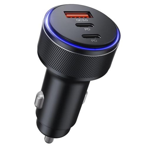 Generic USB-C Car Charger, 3-Port 90W Fast Car Charger, Dual USB-C & USB-A Car Power Adapter, PD3.0 & QC3.0 Fast Charging for iPhone 15/14/13 Pro Max, iPad, MacBook and More