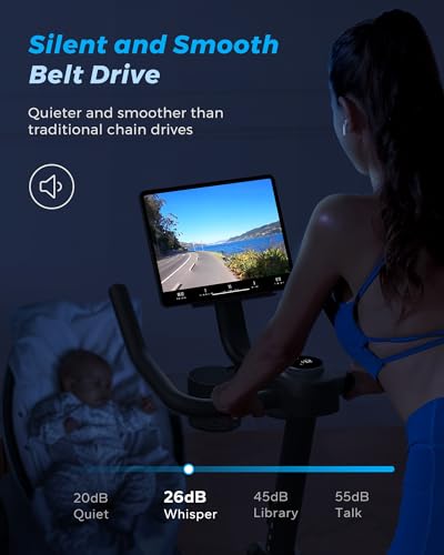 MERACH Exercise Bike, Brake Pad Stationary Bike with Exclusive App, Low Noise Indoor Cycling Bike with 270lbs Weight Capacity, Tablet Mount and Fitness Courses for Weight Loss