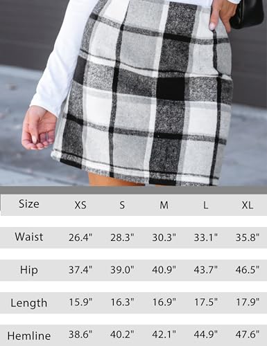 UANEO Plaid Skirts for Women High Waisted Fall Bodycon A Line Pencil Plaid Mini Skirt (Grey-XS)