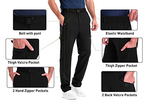 clothin Men's Elastic-Waist Travel Pant Stretchy Lightweight Pant Multi-Pockets Quick Dry Breathable(Cocoa Brown 3XL-30)