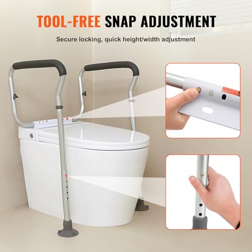 VEVOR Toilet Safety Rail, Bathroom Toilet Seat Safety Frame, Adjustable Width & Height Fit Most Toilets, 300lbs Capacity, Medical Toilet Handles with Padded Armrests for Handicap, Elderly, Disabled