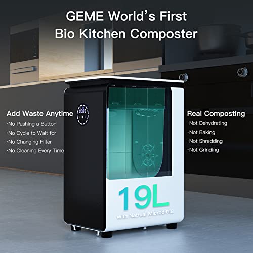 GEME World First Bio Smart 19L Electric Composter for Kitchen, Filter No Need to Change, Not Dehydration Tec, Add Waste Anytime Compost Machine, Electric Compost Bin Kitchen, Food Cycler Real Compost