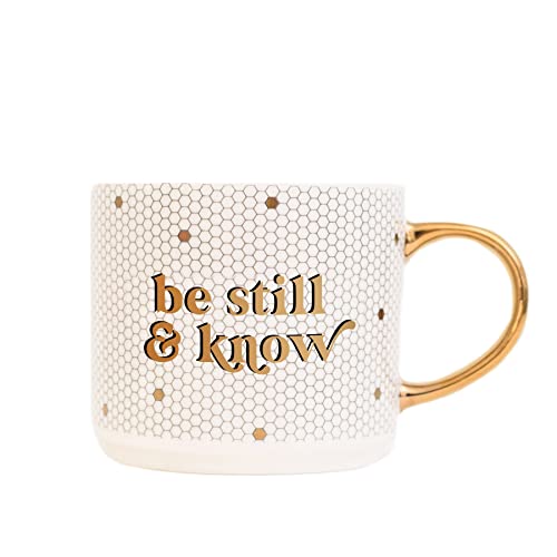 Sweet Water Decor Be Still and Know Tile Coffee Mugs - Novelty Coffee Mugs - 17oz Gold Handle Coffee Cup - Cute Coffee Mug - Motivational Birthday Gift