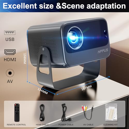 [Auto Focus/Keystone]HIPPUS Projector with WiFi 6 and Bluetooth, Projector 1080P Native 500 ANSI,Object Avoidance, and Screen Adaption, Projector Compatible with iOS/Android（Grey）