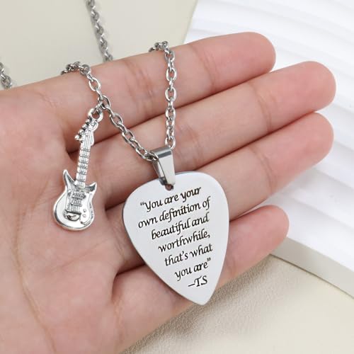 DAILI Quotes Guitar Pick Necklace, Stainless Steel Necklace for Men Women Taylor Music Lover Eras Tour Outfits Jewelry Accessories Inspired Fans Gift Inspiration Necklace For Boy/Girl/Music Lovers,