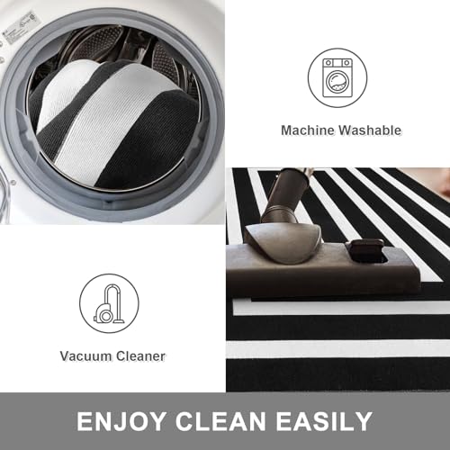 Lahome Black and White Outdoor Patio Rug, 3x5 Washable Outdoor Rugs for Front Door Mat Woven Cotton Area Rug, Geometric Indoor Outdoor Rugs Front Porch Rug for Bedroom Backyard