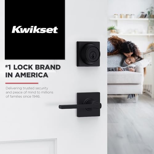 Kwikset Breton Interior Privacy Door Handle with Lock, Door Lever For Bathroom and Bedroom, Matte Black Reversible Keyless Turn Lock, with Microban Protection