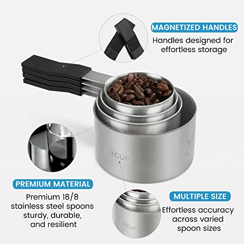 Magnetic Measuring Cups Set Stainless Steel Measure Cups for Liquid and Dry 4 Pcs Heavy Duty Nesting Cups Set of 4 FAVIA