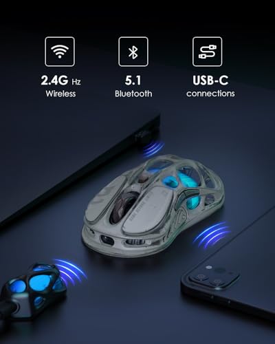 GravaStar Mercury M1 Pro Wireless Gaming Mouse, Lightweight Magnesium Alloy, 26,000 DPI, PAW3395DM Sensor, 5 Programmable Buttons, Support Wired/2.4GHz/BT, Up to 200 Hours Battery Life