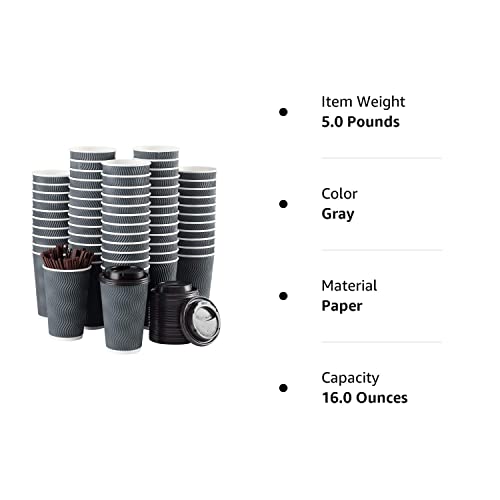 SPRINGPACK Disposable Coffee Cups with Lids and Straws - 16 oz (90 Set) To Go Hot Paper Coffee Cup with Lid Togo for Beverages Tea Espresso Insulated Reusable Cold Drinks Ripple Cups