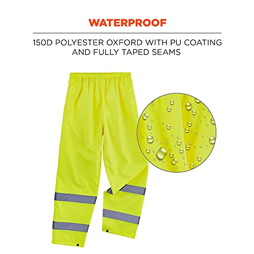 Ergodyne Standard Class E Lightweight Hi-Vis Rain Pants, Lime, Small