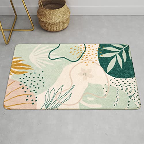 Lahome Pink Round Rugs 5Ft - Washable Boho Large Round Area Rug for Living Room Non-Slip Throw Ultra- Thin Circle Rugs for Bedroom Nursery, Cute Soft Botanical Print Round Carpet for Classroom Office