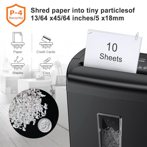 Bonsaii 10-Sheet Cross Cut Paper Shredder, 5.5 Gal Home Office Heavy Duty Shredder for Credit Card, Staple, Clip with Transparent Window(C209-D)