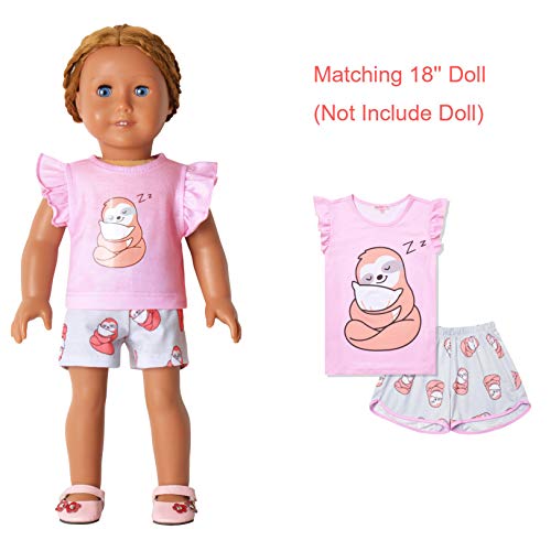 CHILDRENSTAR Dog Pjs Matching Dolls&Girls Pajama Sets Cotton Girls Sleepwear Pink,Size 6 7