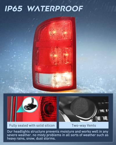 Nilight Taillight Assembly Compatible with 2007 2008 2009 2010 2011 2012 2013 GMC Sierra 1500 2500HD 3500HD Rear Lamp Replacement OE Style Driver Side