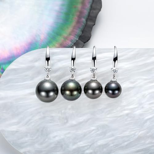 Mihiarii Tahitian Black Pearl 9MM Dangle Earrings Sterling Silver Moissanite Birthday Anniversary Mothers Day Valentines Day Christmas Gifts for Mom Her Women