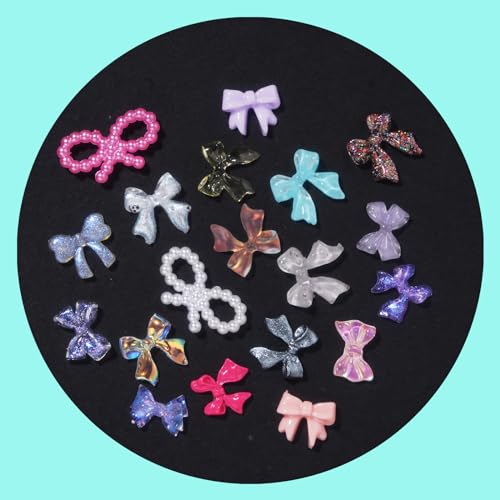 300Pcs Variety Bows Charms for Nails Colorful Pink White Bow Cute Nail Charms Mixed Resin Rhinestones Gold Silver Balls Pearls Bow Nail Gems Charms for Manicure DIY Crafts Accessories