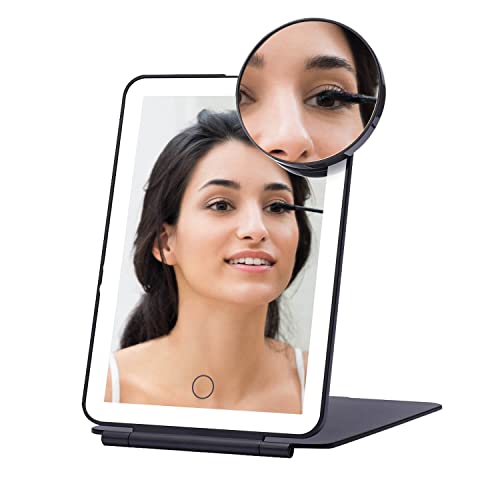 Mocado LED Travel Makeup Mirror, Rechargeable Vanity Mirror with Lights, Portable Mirror with Lights - 7x9 inches, 3 Colors Light, Foldable, Dimmable Touch Screen, Travel Essential (Wine Red)