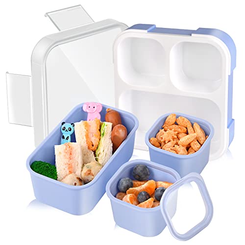 Genteen Bento Box for Kids, Kids Lunch Box with 3 Removable Compartments, Toddler Baby Lunch Box for Daycare, School, Leak-proof Lunch Snack Portion Container, Ideal Portion Size for Ages 3 to 7- Blue