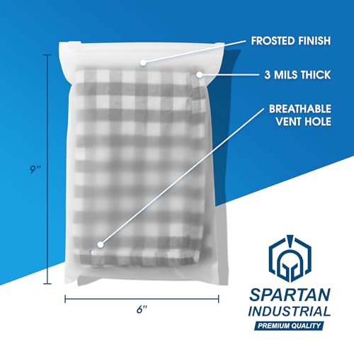 Spartan Industrial - 6" X 9" (100 Count) 3 Mil Frosted Zipper Bags With Vent Hole - Reclosable Packaging Bags for Cosmetics, Prints, Accessories