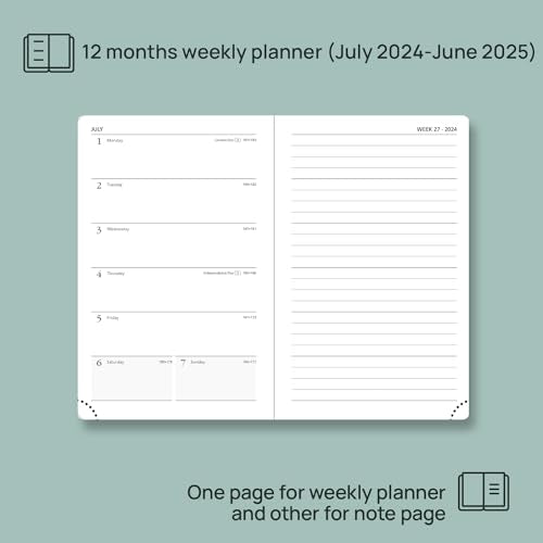 POPRUN Planner 2024-2025 Pocket Size (4'' x 6.25'') Mini Academic Calendar for Purse (July 2024 - June 2025) Weekly & Monthly Organizer for time Management, Leather Cover, Inner Pocket - Black