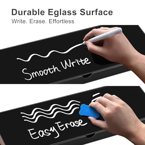 Sturdy Aluminum Frame with Wooden Storage Compartment Glass Desktop Whiteboard Buddy Board 15.8 x 5.3 Inches for Office, Home, School, Desk -Enhance Productivity with HumanCozy DeskBoard