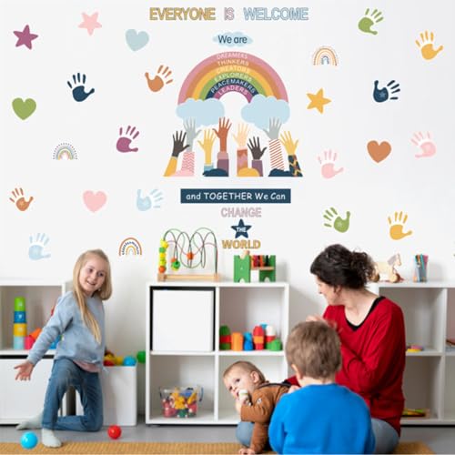 Rainbow Small Hands Change The World Equality Wall Decals Inspirational Diversity Stickers Nursery Girls Boys Baby Bedroom Wall Decor