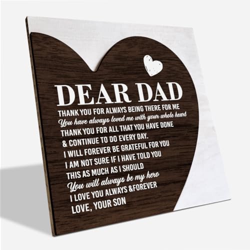 Dad Gifts from Son, Heart Plaque Sign Decor, Heart Shaped Wooden Sign for Dear Dad, Father's Day Gift for Dad, Dad Birthday Gift Idea, Dad Present, Thank You for Always Being There for Me Sign