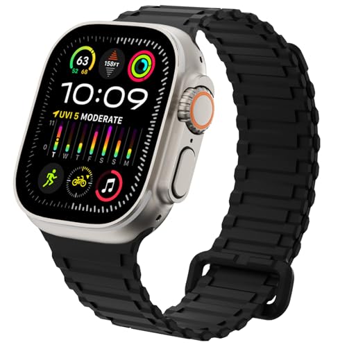 WINGLE Magnetic Band for Apple Watch Band Ultra 2/Ultra Band for Men 49mm 45mm 44mm 42mm Series 10 9 8 7 6 5 4 3 2 1 SE, Strong Magnetic Bands Silicone Sport Strap for iWatch Women, Black/Orange