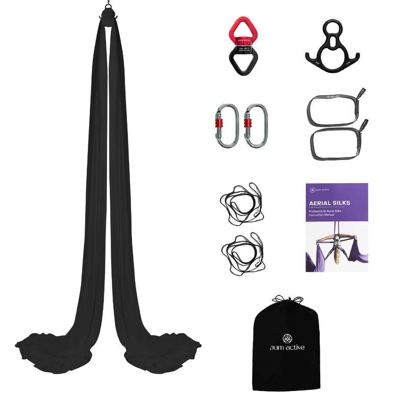 aum active Aerial Silks Yoga Swing Kit 11 Yards | Durable for Home Gymnastics Acrobatic Flying Yoga | Tricot Fabric with Hardware, Swivel & Guide(Rigging Point Up to 18ft)