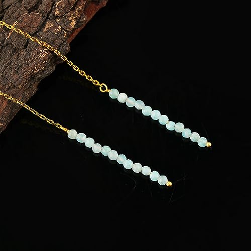 Natural Multi Moonstone Earrings, Dainty Threader Pair, Natural Gemstone Beads, Birthstone Crystal, Gift for Women, Chakra Energy Healing Crystals Jewelry in Gold Plated (Multi Moonstone)