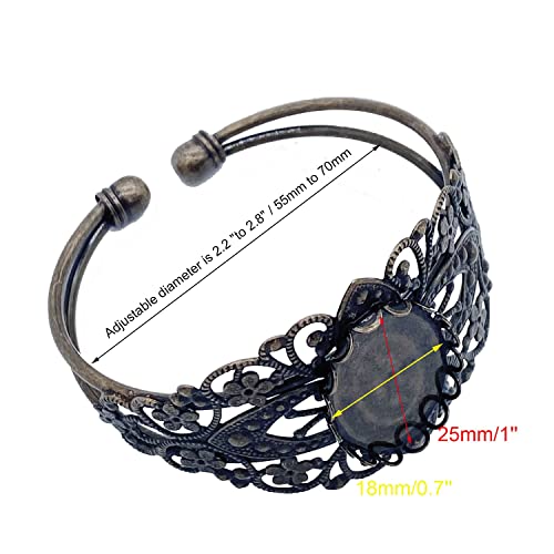 MIAO JIN 8 Pcs 25x18mm Oval Cabochon Filigree Bezel Tray Blank Cuff Bangles Bracelet e for Crafting DIY Bracelets Making (Antique Bronze)