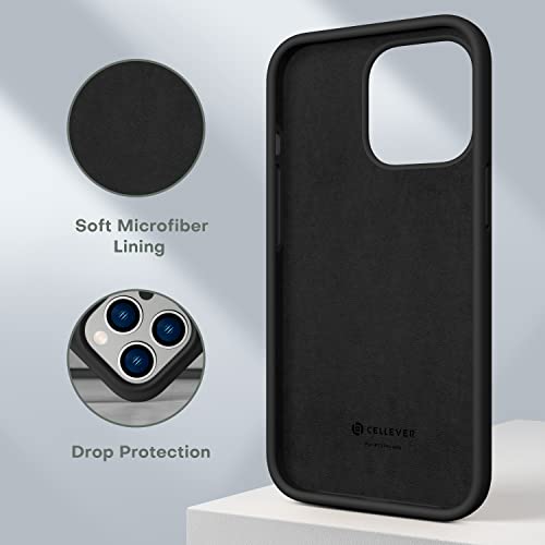 CellEver Heavy-Duty Silicone Case for iPhone 13 Pro - Two Shatterproof Glass Screen Protectors, Military Drop Protection, Scratch-Free Interior, Black