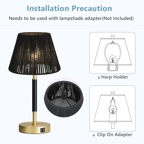 LAMSU Black Rattan Lamp Shade Small, Boho Barrel Lamp Shades for Table Lamps, Handwoven Wicker Lampshade Replacement for Floor Lamp, Wall Sconces Light Cover, Spider Fitter, 5.5x10x7