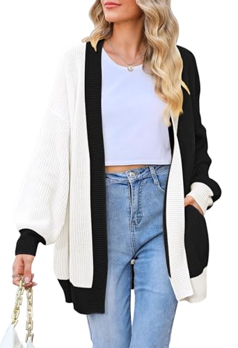 Long Cardigans for Women Batwing Sleeve Open Front Ribbed Knit Oversized Cardigan Sweaters Plaid Brown L