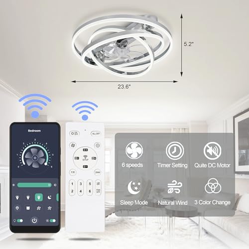 Dawn Whisper 24" Ceiling Fans with Lights, Flush Mount Ceiling Fan with Lights 6-Speed Remote Control, Modern Ceiling Fan with Light Low Profile for Bedroom, Living Room, Kids Room Black