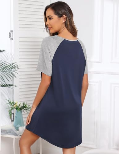 Ekouaer Sleep Shirts for Women Short Sleeve Night Shirts for Sleeping Pullover Nightgown Soft Nightdress Pink Tie Dye Small