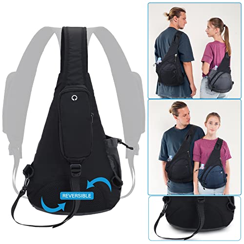 Peicees Sling Bag for Men Women Shoulder Bag Backpack Strap Pockets for Iphone13 Chest Bag for Running Hiking Camping Exercise Outdoor