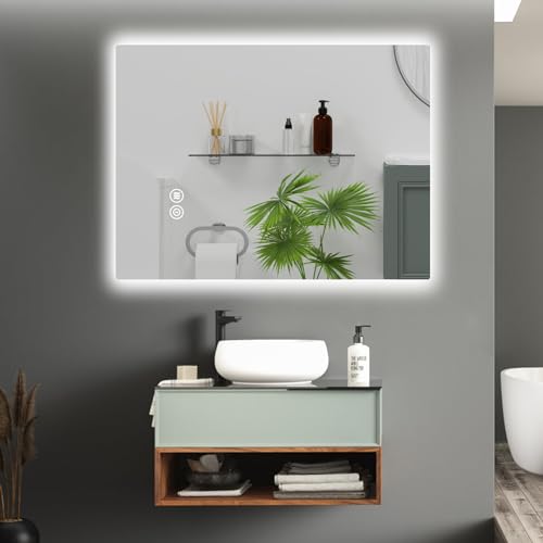 LED Bathroom Mirror 20 x 28 Inch Mirror with Light for Bathroom Backlit Wall Mounted Anti-Fog Lighted Mirror with 3000K/4500K/6000K Backlit Lighted Mordern Makeup Mirror (Horizontal/Vertical)