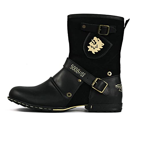 OSSTONE Moto Boots for Men Designer Fashion Zipper-up Leather Chukka Western Boots Casual Shoes OS-5008-1-H-Brown US 12