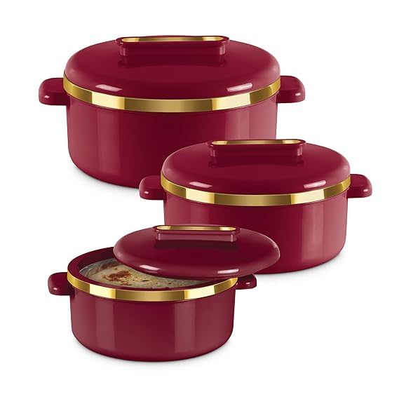 Casserole set Inner Stainless Steel Casserole Keeps hot & Fresh Chapati, Roti, Biryani Kitchen Item Stainless Steel Casserole Set of 3 (450 ml, 840 ml, 1300 ml), Maroon