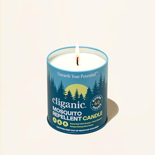 Cliganic Mosquito Repellent Candle (9oz) | Citronella, DEET Free, Essential Oil Infused for Outdoor, Camping | Burns 40 Hours