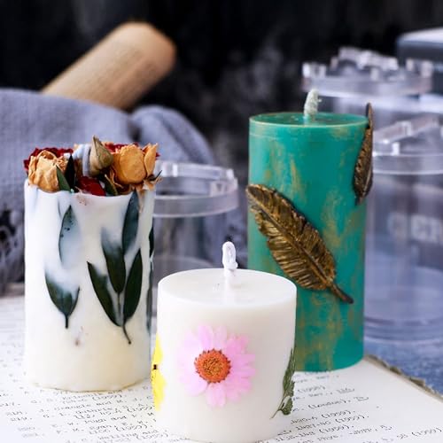 4 Pack Cylinder Mold Flower Mold Table Decoration Resin Mold Round Candle Mold 3D Cylinder Candle Mold Chocolate Mold Silicone Mold for Resin Candle Mold Handmade Candle Mold Cylinder Soap Mold