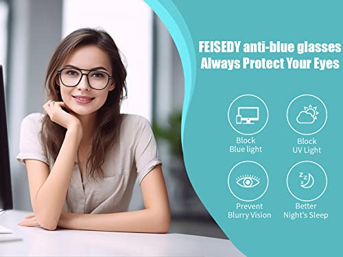 FEISEDY Lightweight Pilot Glasses Frame Blue Light Blocking Glasses Women Men Oversized Square Computer Glasses B2387