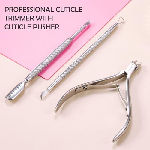 Makartt Cuticle Pushers, Pink Cuticle Knife, 2Pcs Professional Stainless Steel Dual Ended Cuticle Remover with Spoon Pusher, Cutter, Scraper & Dead Skin Fork for Manicure Pedicure Nail Care Kit