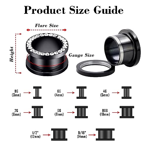 YOFANST 6pcs Stainless Steel Clear Gem Ear Tunnels CZ Ear Piercing Plugs Stretcher Expander 0g