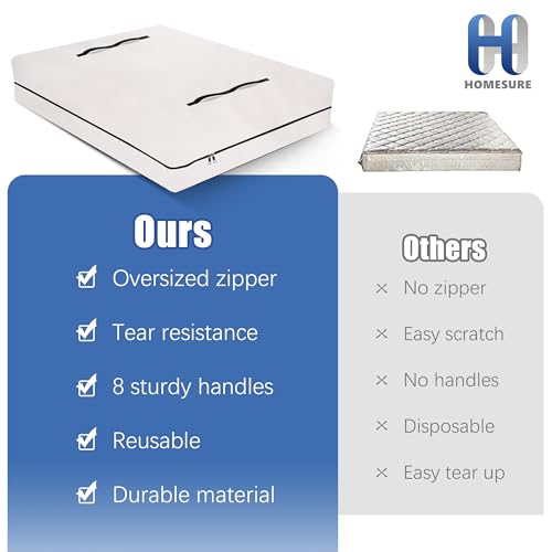 HOMESURE Mattress Bags for Moving and Storage with 8 Handles - Mattress Cover for Moving - Heavy Duty, Strong Zipper Closure, Moving Supplies & Moving Bag - Semi-Transparent, Twin