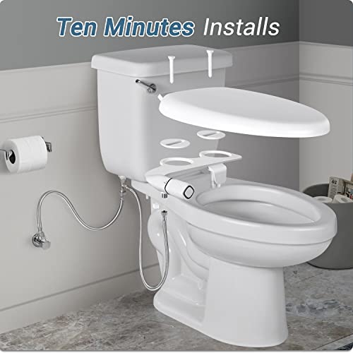BIGCOW Ultra-Slim Bidet Attachment for Toilet - Dual Nozzle (Frontal & Rear Wash) with Adjustable Cold Water Pressure and Stainless Steel Inlet - Hygienic Solution for Fresh Cleanliness