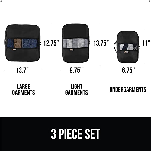 Gorilla Grip 3 Piece Packing Cubes Set, Space Saving Organizers for Suitcases and Luggage, Mesh Window Bags, Travel Essentials for Carry On Clothes, Shoes, Toiletry Accessories Cube with Zipper, Black