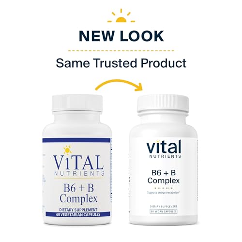 Vital Nutrients Vitamin B6 + B Complex | Vegan Methylated B Vitamins for Energy, Metabolism, Heart Health* | High-Potency Vitamin B6 for Menstrual Discomfort * | Gluten, Dairy, Soy Free | 60 Capsules